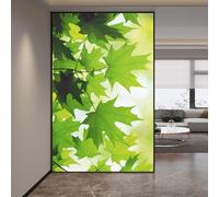 Static Electricity Frosted Privacy Window Film Anti UV Blocking Heat Control Window Sticker Green Maple Leaves Glass Window Decoration W16.5 x H24.4(42x62cm)