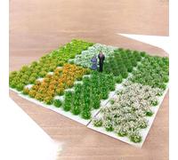 Static Grass For Tufts with Wildflowers for Model Scenery and Miniature Crafting, Compatible with 1 35 to 1 87 Scale Models, 28pcs Cluster Pack (Green)