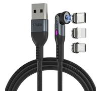 Statik 360 Magnetic Charging Cable - USB C Charger Cable, Phone Charger 3 in 1 USB C to USB C, Micro USB & iProduct Tips, USB A Adapter - Black 6FT/2M