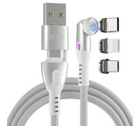 Statik 360 Pro Magnetic Charging Cable, USB-C Micro-USB Lightning 100W | Includes USB-C, Micro-USB & Lightning tips. USB-A adapter included. Fast charging & data transfer, 6FT, White