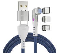 Statik 360 Pro Magnetic Charging Cable, USB-C Micro-USB Lightning 100W | Includes USB-C, Micro-USB & Lightning tips. USB-A adapter included. Fast charging & data transfer, 6FT, Navy Blue