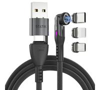 Statik 360 Pro USB C to USB C Cable, 360° Rotating Magnetic Charging Cable - 100W Fast Charger for iPhone, Samsung,iPad - 3 in 1 USB C to USB C, Micro USB & iProduct Tips, USB A Adapter - Black 10FT