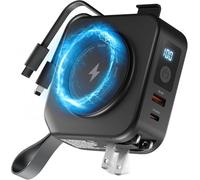 Statik SmartCharge 5-in-1 Travel Power Bank with Wall Plug & Built in USB C Cables, 10000mAh International Travel Charger & European Portable Charger, Compatible with iPhone, iPad & Samsung