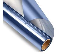 STATINT WINDOW FILMS Privacy One Way Mirror Glass Tint Heat Control Sun UV Blocking Sliding Door Tinting Reflective Static Cling for Home, Blue-Silver, 17.5 Inch X 6.5 Feet