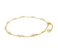 Station Anklet Bracelet For Women 3MM Round Lab Created Moissanite Bezel Set Single Piece Dainty Link Chain Anklet in 14K Gold Plated 925 Sterling Silver 8" to 10" Fine Jewelry Gift for Her, 25.40 cm