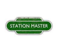 Station Master Railway Totem Sign Metal Train Sign (Green - Distressed, 45x15cm)