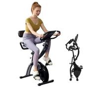 Stationary Flat Fold Exercise Bike, Exercise Bikes For Full Body Cardio, Strength & Resistance Training, Spin Bike Built-In Resistance Bands, Easy Storage 10 Levels