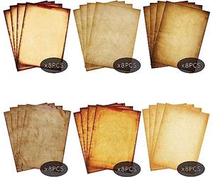 Stationary Paper 48 Pack Parchment Antique Colored Printed Paper, Stationery Vintage Letter Writting Paper for Craft, Invitations, Map, 8.5 X 11 Inch