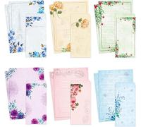 Stationary Paper and Envelopes Set - A4 Size Japanese Stationery Set with Lines Vintage Floral Letter Paper - 48 Sheets + 24 Envelopes