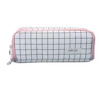 Stationery Bag Pencil Case - Soft Cosmetic Bag, Practical | Lots of Storage Space with Zip for Pens, Markers, Pencils, Classroom, Office, Travel, Work, Meetings, Art Lessons, Pink and White