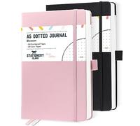 STATIONERY ISLAND A5 Bullet Dotted Journals, 180 Numbered Pages (2 Pack), 120gsm Thick Paper Hardcover Dotted Notebooks, 5.3"x8.4" for Journaling, Planning, Study (black + blossom)