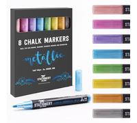 STATIONERY ISLAND Chalk Pens and Liquid Chalk Markers for Blackboard, Glass and Window Drawing - Metallic