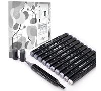 STATIONERY ISLAND Cool Grey Sketch Markers - Set of 11 - Carry Case - Alcohol Based Blendable Dual Tip Colouring Pens - for Drawing, Graphic Design, Illustration, Comic, Anime and Manga Art