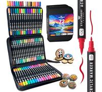 STATIONERY ISLAND Permanent Acrylic Paint Pens 72 Colours - Dual Tip Markers for Rock, Pumpkin, Stone, Glass, Ceramic, Wood & Fabric - Fine & Brush Tip Water Based Paint Pens for Halloween Crafts