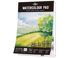 STATIONERY ISLAND Watercolour Paper A3 Pad, 30 Sheets Water Colour Paper 300gsm, Glue Bound, Cold-Pressed Texture, Watercolour Sketchbook for Painting, Drawing, Sketching and Mixed Media