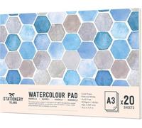 STATIONERY ISLAND Watercolour Paper A3 Pad 300gsm - Natural White 20 Sheets Glue Bound, Cold-Pressed Texture, Watercolour Sketchbook for Painting, Drawing and Mixed Media