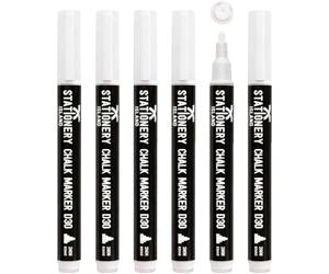 STATIONERY ISLAND White Chalk Pens, 6 Pack Chalk Markers for blackboard, Erasable Liquid Chalk Pens, 3mm Bullet Nib, Marker Pens Wipeable for Chalkboard, Window, Glass and mirror