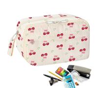 Stationery Organizer Bag, Cute Pencil Case, Portable Storage with Multiple Compartments, Easy Access Makeup and Pen Holder, Large Capacity Bag, School Travel Accessories, cherry, Siehe Beschreibung