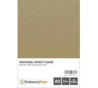 Stationery Place Thick - Brown Recycled Natural Kraft Card A3 280 GSM 50 Sheet Pack Menu - Craft - Art - School Projects