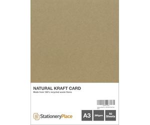 Stationery Place Thick - Brown Recycled Natural Kraft Card A3 280 GSM 50 Sheet Pack Menu - Craft - Art - School Projects