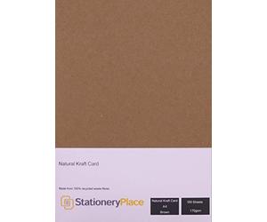 Stationery Place, Thin - Brown Natural Kraft Card A4 170 GSM 100 Sheet Pack