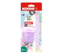 Stationery Set-2 Grafitos Style HB Pencils with Eraser, Deposito Double Sharpener with Container & Pastel Eraser -Ergonomic Triangular Pencils-Assorted Pastel Colours (Mint Green, Blush Pink & Lilac)