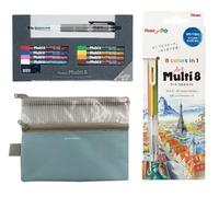 Stationery Set (3-Piece) - PH802ST + XPH804ST Art Multi - Made in Japan - Blue Pen Case Included