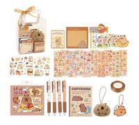 Stationery Set - Capybara Pens Sticky Stickers, Writing Kit for Kids | Adorable Envelope A, Cartoon School Supplies, Kids Party Gift Set