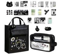 Stationery Set for Girls Black Cat Cartoon Kit Organizer Large Capacity