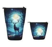Stationery Storage Bag Moonlight Deer Pen Pouch Bag with Compartments Supplies Box Elegant Pencil Pouch for Gifts, Office, Girls