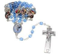 Stations of the Cross Chaplet | 14 Full Color Station Medals and Silver Tone Crucifix | Lenten Devotional | Includes Prayer Instructions and Case | Great Catholic Gift (Blue - Glass)