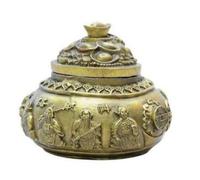 Statue Chinese Folk Pure Bronze Wealth Treasure Bowl 5 Road Wealth God Mammon Statue Censer Blessing Tripod Cornucopia