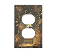 Statue Duplex Outlet Covers Wall Plate, Celebration Festive Fireworks Stars Fourth of July Gold Plastic Standard Size Wall Plates for Electrical Outlets for Home Living Room New Apartment Decor