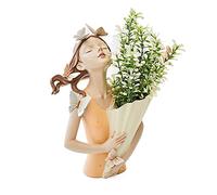 Statue Girl Sculpture Character Model Dried Flowers Living Room Bedroom Countertop Vase Gift Modern Home Decoration (Color : Light Yellow)