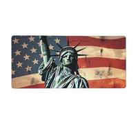 Statue Liberty American Flag Desk Pad Protector Leather Office Desk Mat XXL Large Gaming Mouse Pad Non-Slip Waterproof Desktop Computer Keyboard Mat for Office Home 35.5 X 16 in