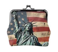 Statue Liberty American Flag Small Coin Purse For Women, Kiss-Lock Wallet Leather Cute Coin Wallet Mini Coin Pouch Change Purse Key Holder