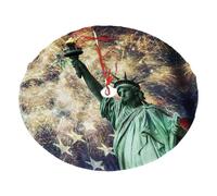 Statue Liberty Flag Fireworks Print Christmas Tree Skirt For Christmas, New Year Halloween Celebrations