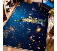 Statue of Area Rug, Patriotic Festive Fireworks America Flags Independence Day Blue Non-Slip Backing Indoor Rectangle Carpet Non Shedding Rugs for Living Room Bedroom Dining Desk Office Decor 4' X 6'