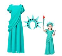 Statue of Costume - patriotic cosplay dress for, Independence Day outfit | history inspired dress with crown, nation holiday performance outfit