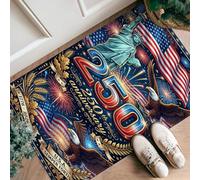 Statue of Freedom Runner Rug, Patriotic Festive Eagle Fireworks Anniversary Navy Blue Low Pile Sponge Edge Binding Doormat Throw Rug Rectangle for Kitchen Bedside Entryway Hallway Decor 2x3 Ft