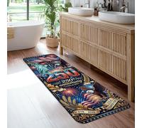 Statue of Freedom Runner Rug, Patriotic Festive Eagle Fireworks Anniversary Navy Blue Low Pile Sponge Edge Binding Home Rectangle Carpet for Kitchen Bedside Entryway Hallway Decor 2x6 Ft