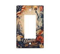 Statue of Freedom Single Rocker Light Switch Cover, Patriotic Vintage Eagle Empire State Building Independence Day Red Plastic Standard Size Decorative Wall Plates for Bedroom Kitchen Entrance Decor