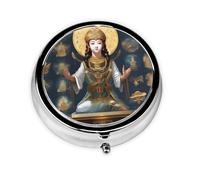 Statue of God A Round Mini Pillbox with Three Compartments for Storing Vitamins, Fish Oil, and Nutritional Supplements.
