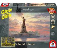 Schmidt 59498 Thomas Kinkade Statue of Liberty at Dusk, Glow in The Dark, 1000 Piece Jigsaw Puzzle, Multicoloured