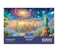 Statue of Liberty by A City Under A Cosmic Sky 1000Pc Jigsaw Puzzle Dream Building - Premium Quality, Great for Adults & Kids 70x50cm/1000pcs