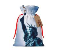 Statue Of Liberty Christmas Canvas Gift Bag With Drawstring,Reusable Personalizedgift Bag