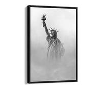 Statue Of Liberty Clouds New York - Canvas Floater Frame Print Picture Art - Black Frame 16 inch wide x 24 inch high