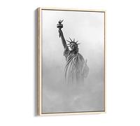 Statue Of Liberty Clouds New York - Canvas Floater Frame Print Picture Art - Light Oak Frame 16 inch wide x 24 inch high