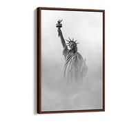 Statue Of Liberty Clouds New York - Canvas Floater Frame Print Picture Art - Walnut Frame 24 inch wide x 36 inch high