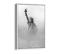 Statue Of Liberty Clouds New York - Canvas Floater Frame Print Picture Art - White Frame 8 inch wide x 12 inch high